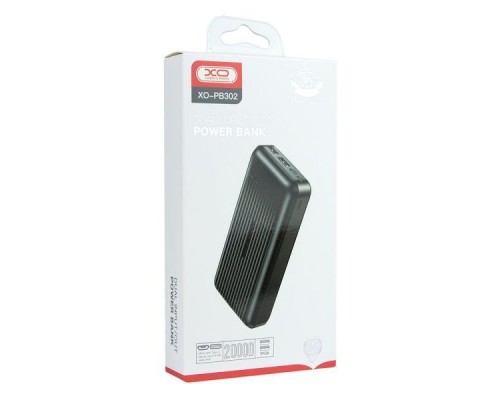 Повербанк XO PB302 (20000 mAh/Out: 2USB 5V/2A/In: Type-C, micro-USB 5V/2A) з LED індикатором, Чорний