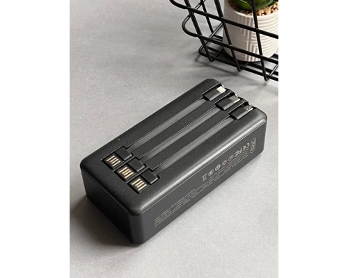 Повербанк XO PR164 + 3 Cable (30000mAh/Out: 2xUSB-A, Type-C 5V/2A/In: micro-USB, Type-C 5V/2A) з LED Дисплеєм та ліхтариком, Чорний