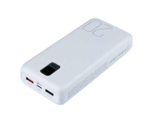 Повербанк XO PR185 + 2 Cable (20000mAh/Out: 2USB-A 22.5W QC3.0, Lightning, Type-C PD 20W/In: micro-USB, Type-C 18W) з LED Дисплеєм, Білий