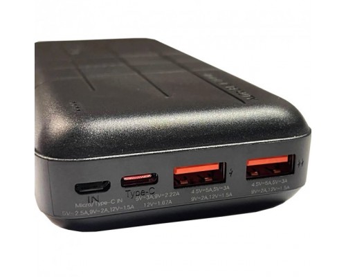 Повербанк XO PR188 (20000mAh / Out: 2USB-A 22.5W QC3.0, Type-C PD 20W / In: micro-USB, Type-C 18W ) с LED индикатором, Чёрный