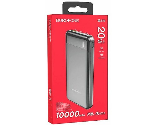 Повербанк Borofone BJ19 10000mAh / USB 18W QC3.0, Type-C 20W PD / In: Type-C 18W, micro 18W с LED индикатором, Чёрный