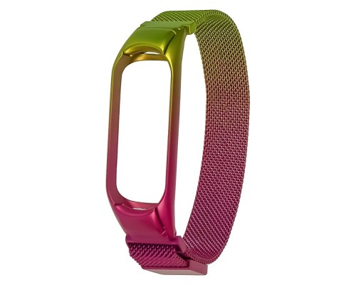 Ремешок Миланская петля радужная для Xiaomi Mi Band 5/ 6 № 33 зелёно-фиолетовый