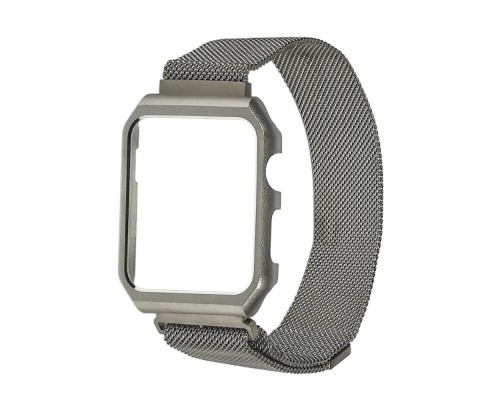 Ремінець Міланська петля із захисною рамкою для Apple Watch 44mm сріблястий