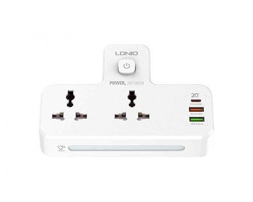Мережевий Перехідник з Нічником LDNIO SC2311 2 port/1PD/1 QC 3.0/1 USB/ 2 PSocket/ Led lamp Білий