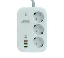 Сетевой Удлинитель LDNIO SEW3452 |3USB/1Type-C, 3Sockets. QC/PD, 30W/10A, 2m  EU Plug| WiFi White