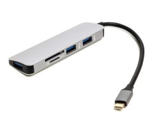 Переходник PowerPlant USB Type-C - 3*USB 3.0 Ports + TF/SD Card Reader