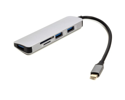 Перехідник PowerPlant USB Type-C - 3*USB 3.0 Ports + TF/SD Card Reader