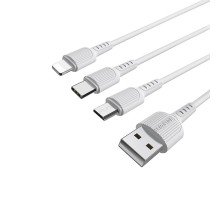 USB Borofone BX16 3-in-1 Easy IP+Micro+Type-C Белый
