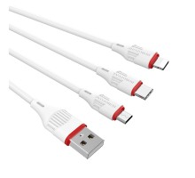 USB Borofone BX17 3-in-1 IP+Micro+Type-C Білий