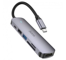 USB Hub Hoco HB28 Type-C multi-function converter(HDMI+USB3.0+USB2.0+SD+TF+PD) Металлически-серый