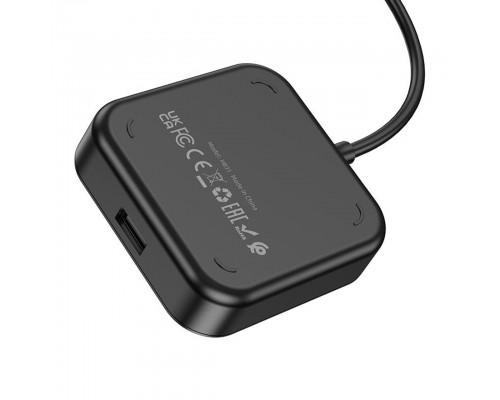 USB Hub Hoco HB31 Easy 4-in-1 converter(USB to USB2.0*4)(L=1.2M) Черный
