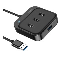 USB Hub Hoco HB31 Easy 4-in-1 converter(USB to USB3.0+USB2.0*3)(L=1.2M) Черный