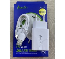 Зарядний пристрій Avantis A425 1USB QC3.0 Micro White
