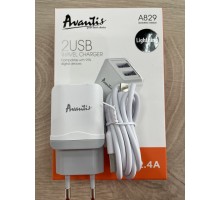 Зарядний пристрій Avantis A829 2USB Lightning White