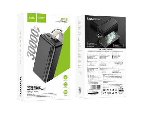 Повербанк Hoco J91B (30000 mAh/Out: 2USB 5V/2A/In: Type-C, micro-USB 5V/2A) з LED індикатором, Чорний