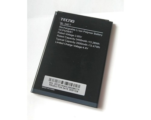 Акумулятор Tecno BL-34ET/Techno POP 3 (BB2)/Li-Pol 3500 mAh, 13.47 Wh, 3.85 V [Original PRC] 12 міс. гарантії