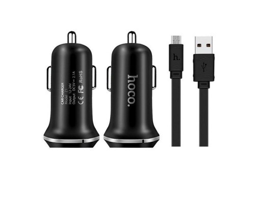Автомобильное ЗУ Hoco Z1 2USB Black + USB Cable MicroUSB (2.1A)