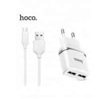 Зарядное устройство Hoco C12 2USB White + USB Cable MicroUSB (2.4A)