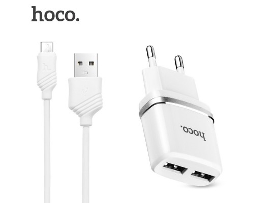 Зарядное устройство Hoco C12 2USB White + USB Cable iPhone Lightning (2.4A)