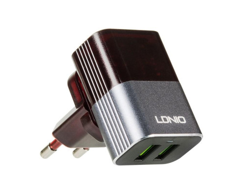 Зарядний пристрій LDNIO (2.4A) 2USB Black/Grey + Cable MicroUSB (DL-A2206)