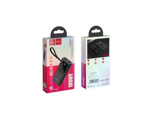 Повербанк Hoco J41 Treasure Mobile (10000 mAh/Out: 2USB 5V/2A/In: Type-C, Lightning, micro-USB 5V/2A) з LED індикатором, Чорний