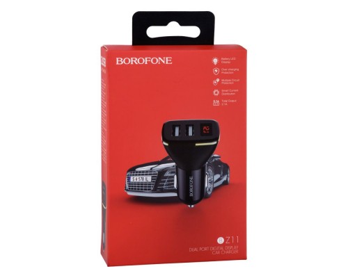 Автомобильное ЗУ Borofone BZ11 Digital Display 2USB 2.1A Black