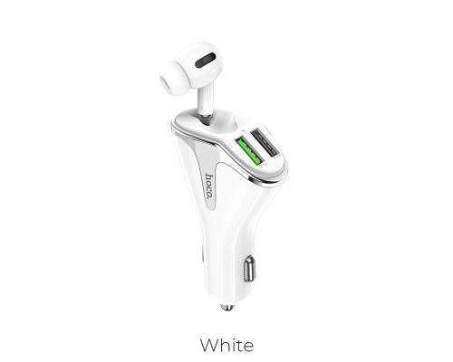 Автомобільне ЗУ Hoco E47 Pro Traveller бездротовий headset QC3.0 (2USB/ 3.1A) з гарнітурою White