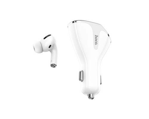 Автомобільне ЗУ Hoco E47 Pro Traveller бездротовий headset QC3.0 (2USB/ 3.1A) з гарнітурою White