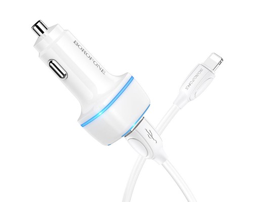 Автомобільне ЗУ Borofone BZ14 Lightning 2USB 2.4A White