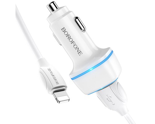 Автомобільне ЗУ Borofone BZ14 Lightning 2USB 2.4A White