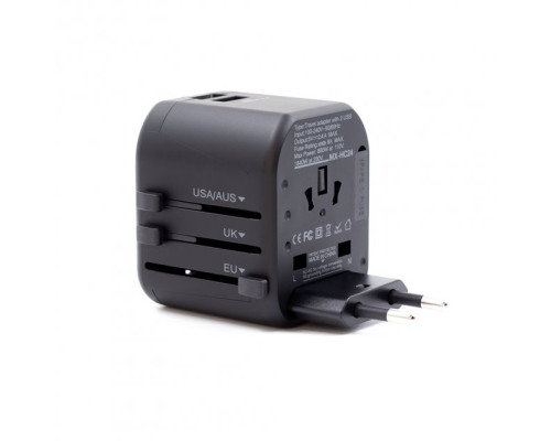 Зарядний пристрій MOXOM HC24 з перемиканням EU/USA/UK + 2USB/2.4A Black