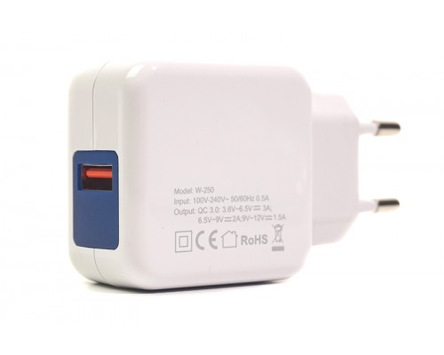 Зарядное устройство PowerPlant W-250 USB QC 3.0: 220V, 3A