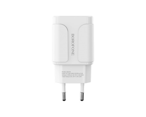 Зарядний пристрій Borofone BA37A 2USB 2.4A 12W White