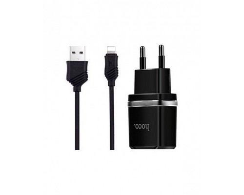Зарядное устройство Hoco C12 Smart 2.4A 2USB Black + Cable Lightning Black