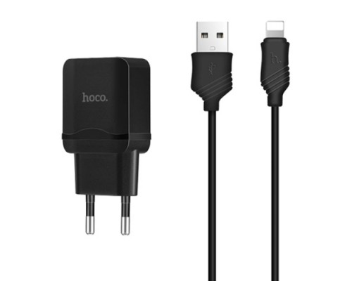 Зарядное устройство Hoco C22A little superior (1USB/ 2.4A) + Cable iPhone Lightning Black
