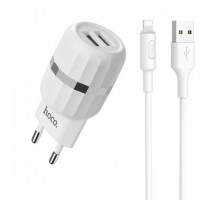 Зарядное устройство Hoco C41A Wisdom (2USB/ 2.4A) + Cable iPhone Lightning White