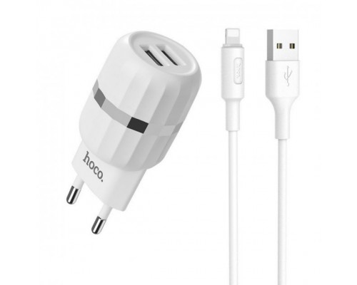 Зарядний пристрій Hoco C41A Wisdom (2USB/2.4A) + Cable iPhone Lightning White