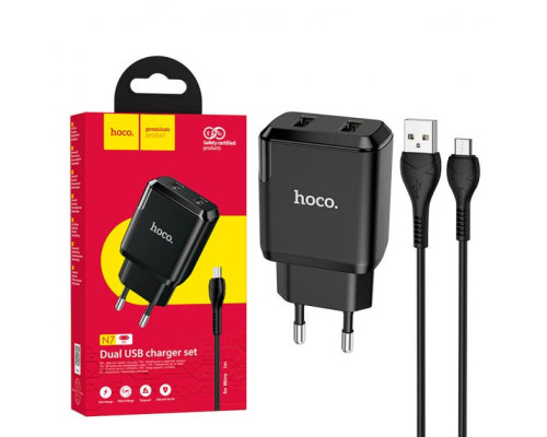 Зарядное устройство Hoco N7 (2USB/ 2.1A) + Cable Micro USB Black