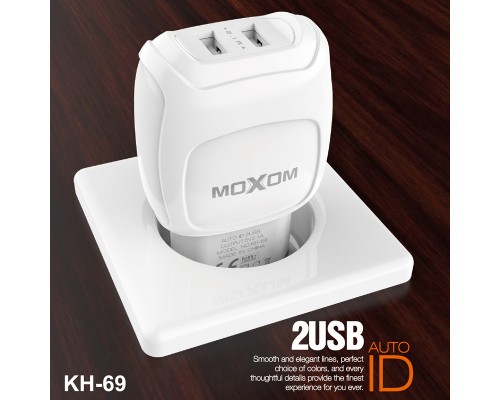 Зарядний пристрій Moxom KH-69 2.1A 2USB + Cable microUSB White