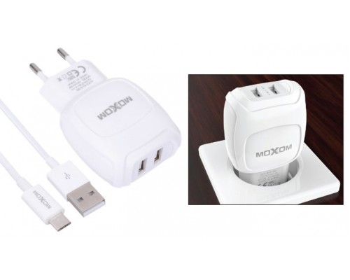 Зарядний пристрій Moxom KH-69 2.1A 2USB + Cable microUSB White