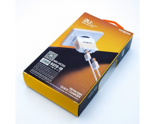 Зарядний пристрій Moxom MX-HC03 2.4A 2USB + Cable Lightning White