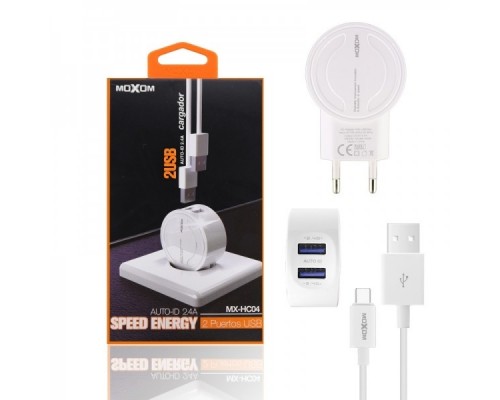 Зарядний пристрій Moxom MX-HC04 2.4A 2USB + Cable Lightning White