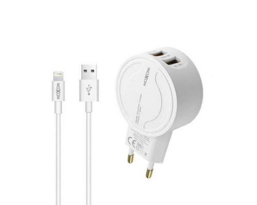 Зарядний пристрій Moxom MX-HC04 2.4A 2USB + Cable Lightning White