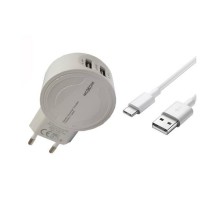 Зарядний пристрій Moxom MX-HC04 2.4A 2USB + Cable Type-C White