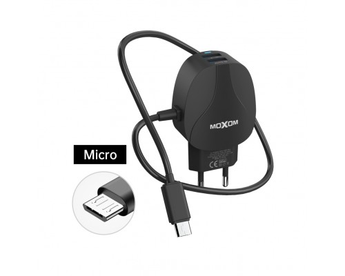 Зарядний пристрій Moxom MX-HC15 Cable microUSB + 2USB 2.4A Black