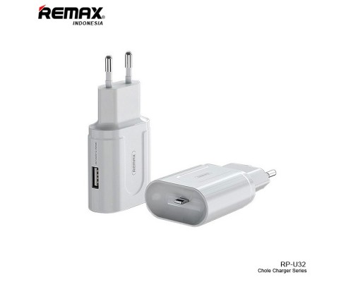 Зарядний пристрій Remax RP-U32 Cole Series 2in1 1USB 2.1A + 8pin зарядний порт для AirPods 0.2A white